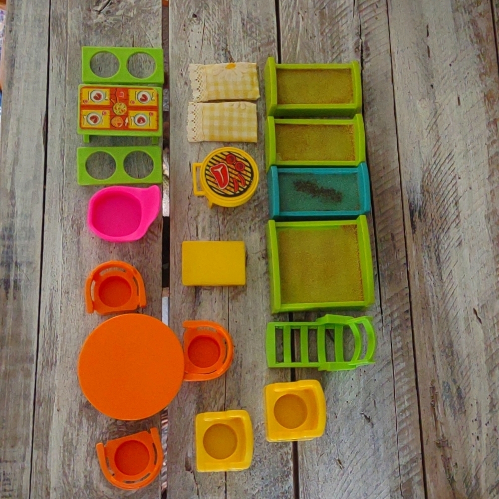 Vintage 80s Little People Fisher Price Furniture- 19 Pc  Furniture Accessories